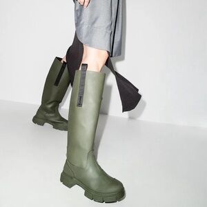 Ganni Olive Green Knee-High Boots